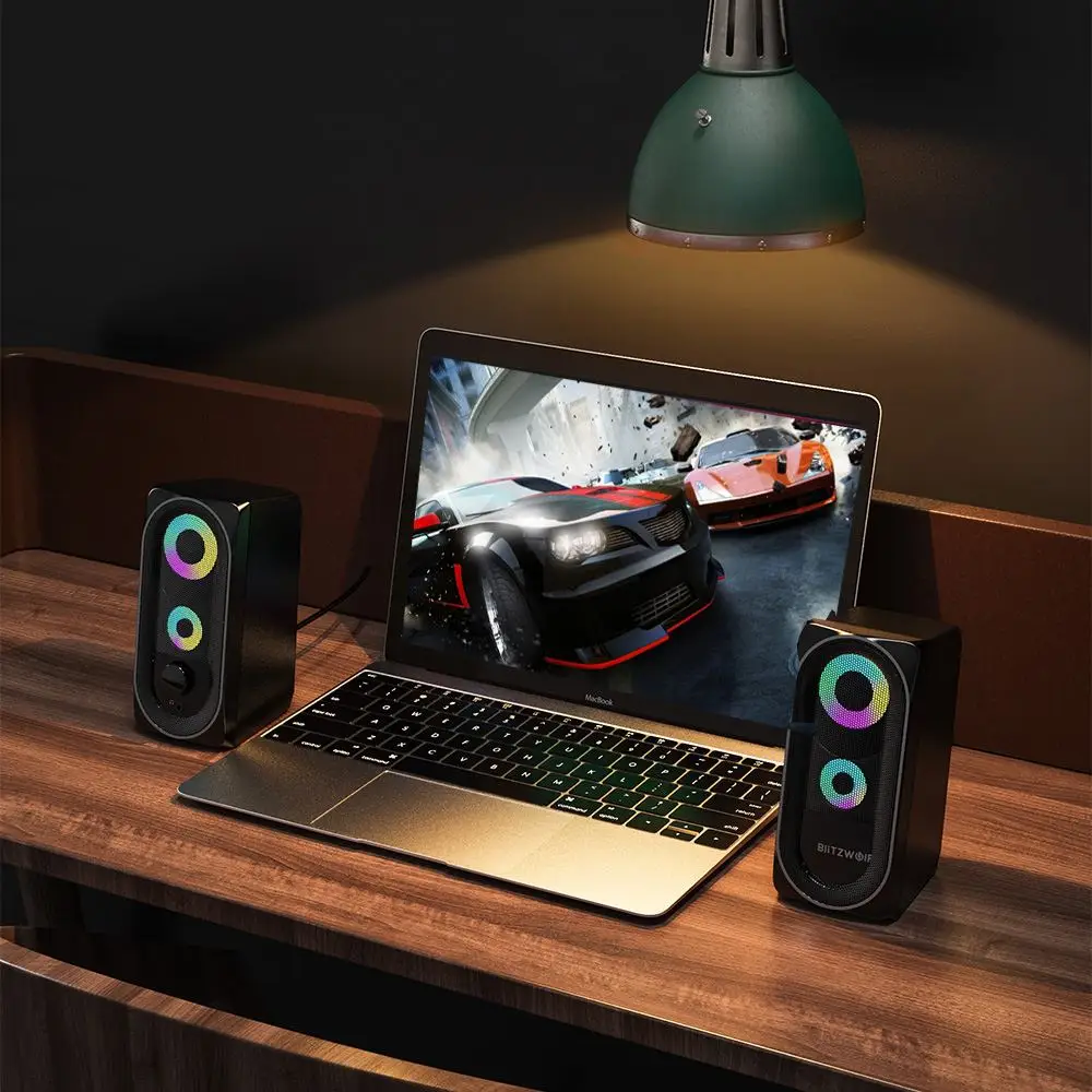 

BlitzWolf BW-GT1 Computer Game Speaker Powerful Bass 360 Stereo Sound Loudspeaker USB AUX Connection RGB Light PC Mini Speakers