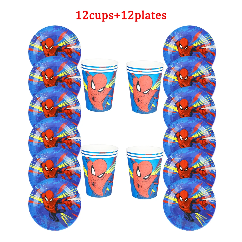Spiderman Super Hero Paper Plate Cup Spoon Birthday Disposable Tableware Party Decorations Boys Baby Shower 24/36Pcs Kids Like