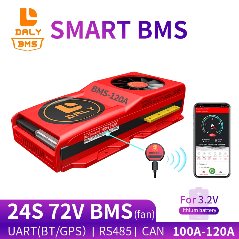 Daly 18650 3 2 v smart bluetooth bms 24S 72V 80A 100A 120A Bluetooth 485 к USB устройству NTC UART LiFepo4 батарея BMS с