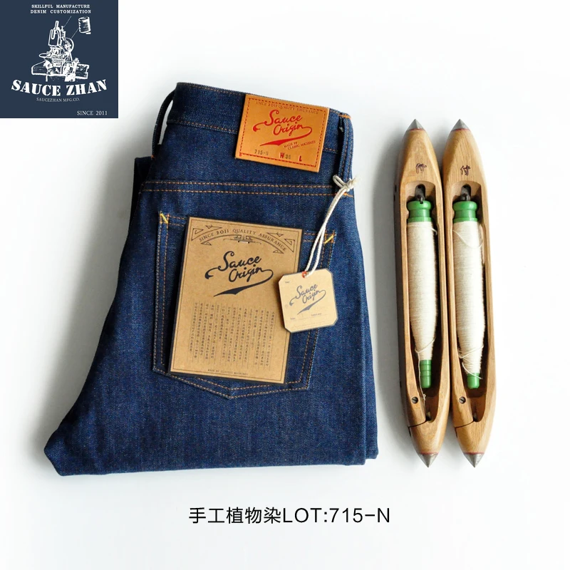 

Джинсы SAUCE ORIGIN 715-N для мужчин, джинсы с кромкой, мужские, синие, джинсовые, прямые, ручной работы, 14,2 унции