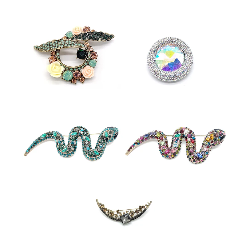 

PD BROOCH 2021 New High-grade Snake Flower Moon Round Crystal Zircon Brooch Brooch Wholesale Vintage Crystal Animal Jewelry