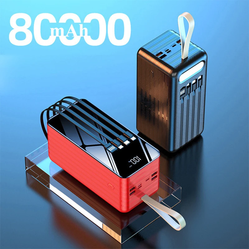 Портативное зарядное устройство 80000 мАч портативное быстрое со светодиодной