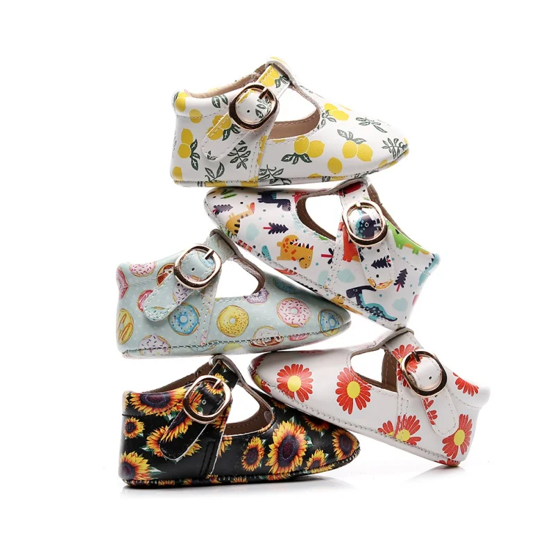 

Fashion PU Flower Printed Baby Girls Shoes Anti-slip Soft Bottom Sneakers Infant Toddler Newborn Boy First Walker