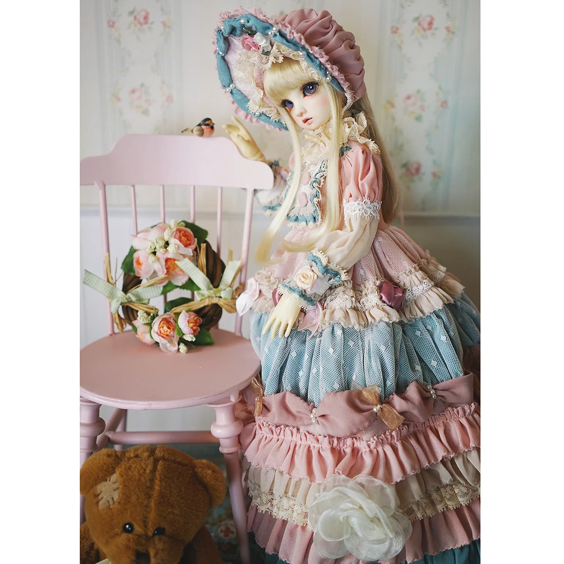 Modikerbjd платье с длинным рукавом и цветочным рисунком для 1/3 1/4 BJD кукол шариков