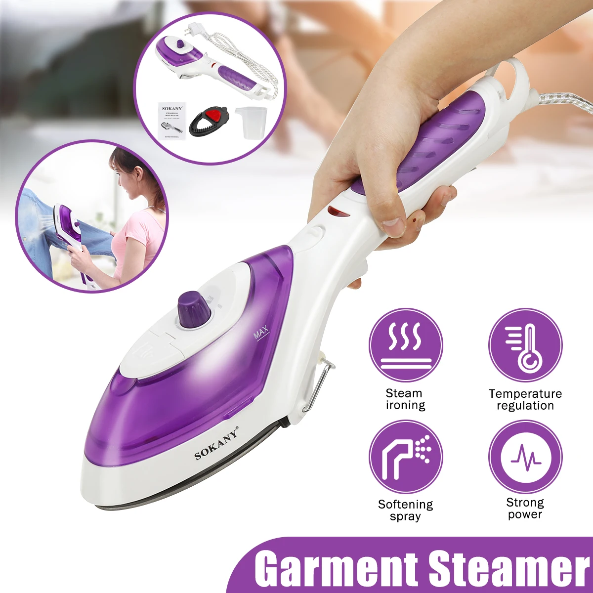 

Portable Garment Steamer 1000W Handheld Clothes Garment Steamers + Brush Fast Heat Steam Iron Home Travel Vertical Steamer
