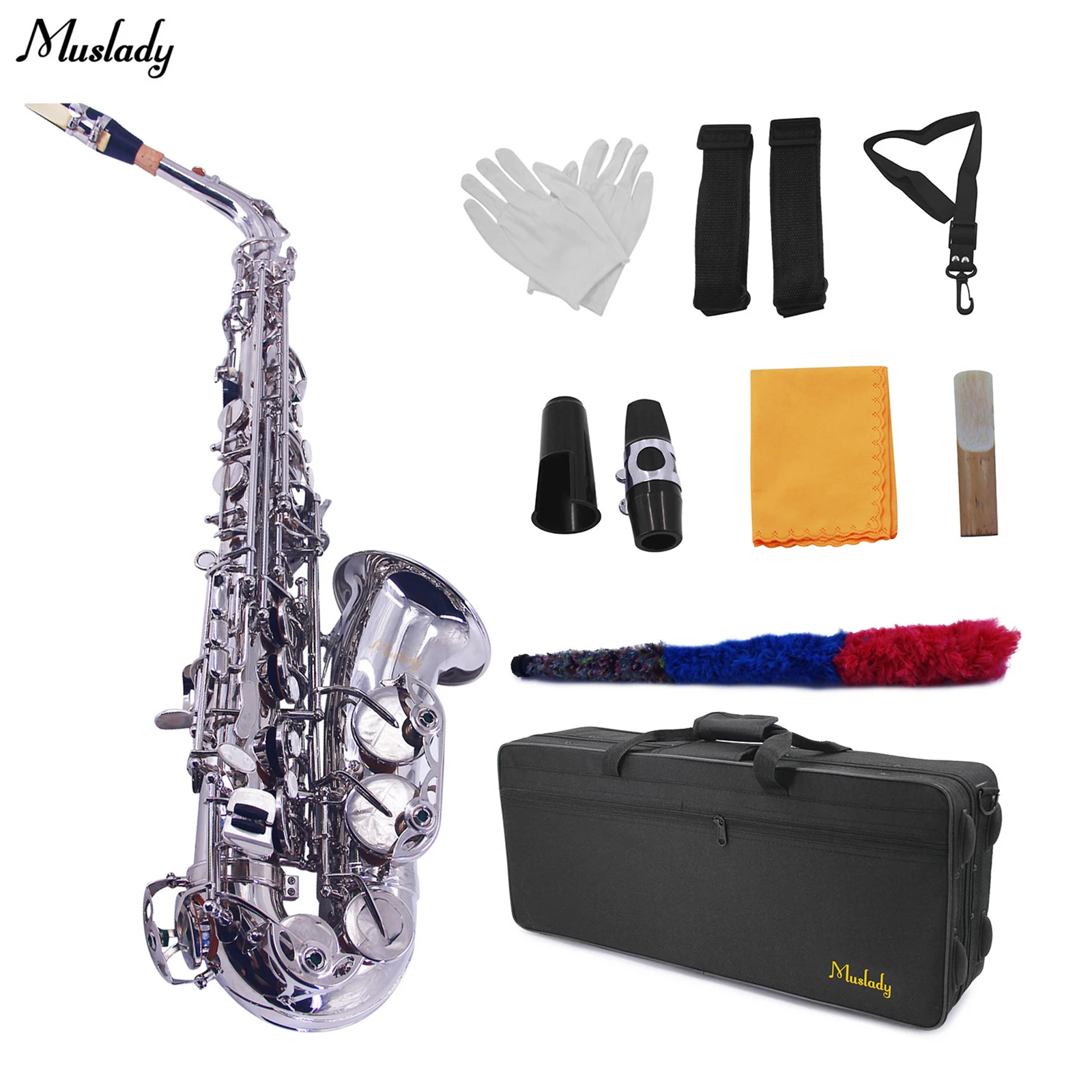 

Muslady AS-100N Eb Alto Saxophone Sax Brass sax 802 Key Type Saxophone with Carrying Case Reed Cleaning Brush Cloth Gloves Strap