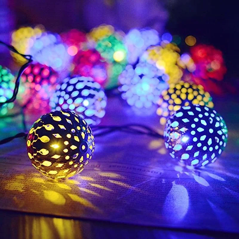 

10/20 LED Fairytale Moroccan Hollow Metal Ball LED String Lights Battery-powered Wedding Holiday Indoor and Outdoor Decoration