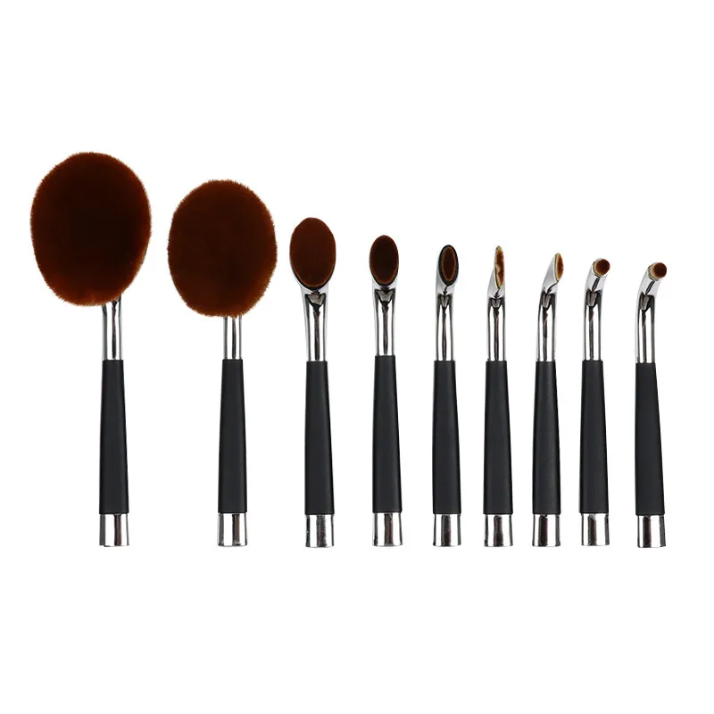 9PCS SILVER 9 шт. пудра розовое золото набор кистей форма овальный кристалл набор кистей для макияжа Профессиональные тональные наборы кистей для пудры DFDF - Handle Color: 9PCS SILVER