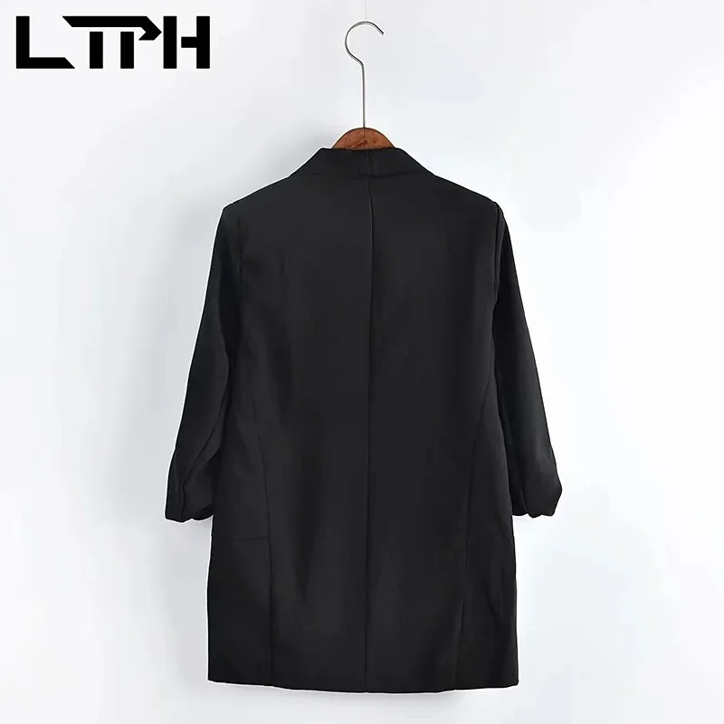LTPH-Chaqueta delgada de longitud media para mujer, chaqueta informal sin cárdigan de botones, con bolsillos plisados, primavera 2021