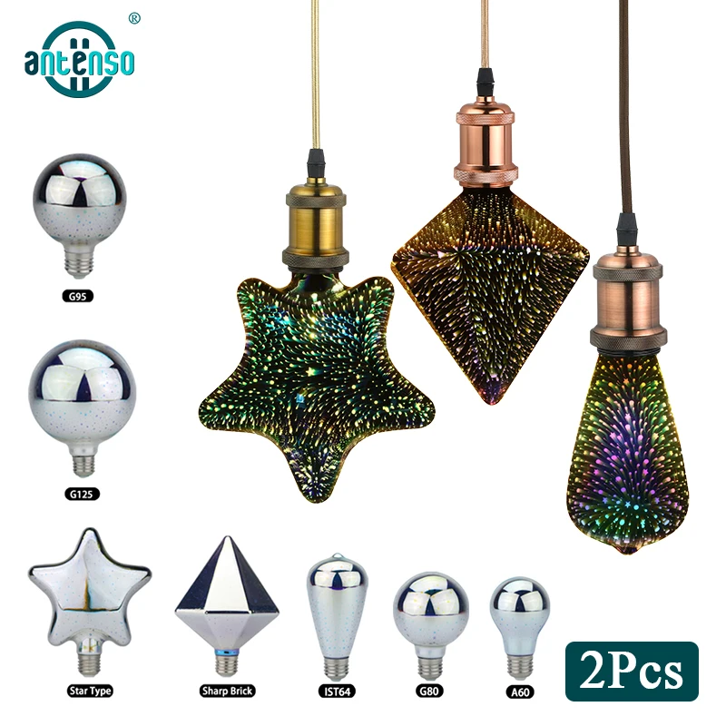 

4pcs/lot 3D Decoration LED Edison Bulb E27 85-265V A60 ST64 G95 G80 G125 Holiday Lights Novelty Christmas Lamp Firework Lights