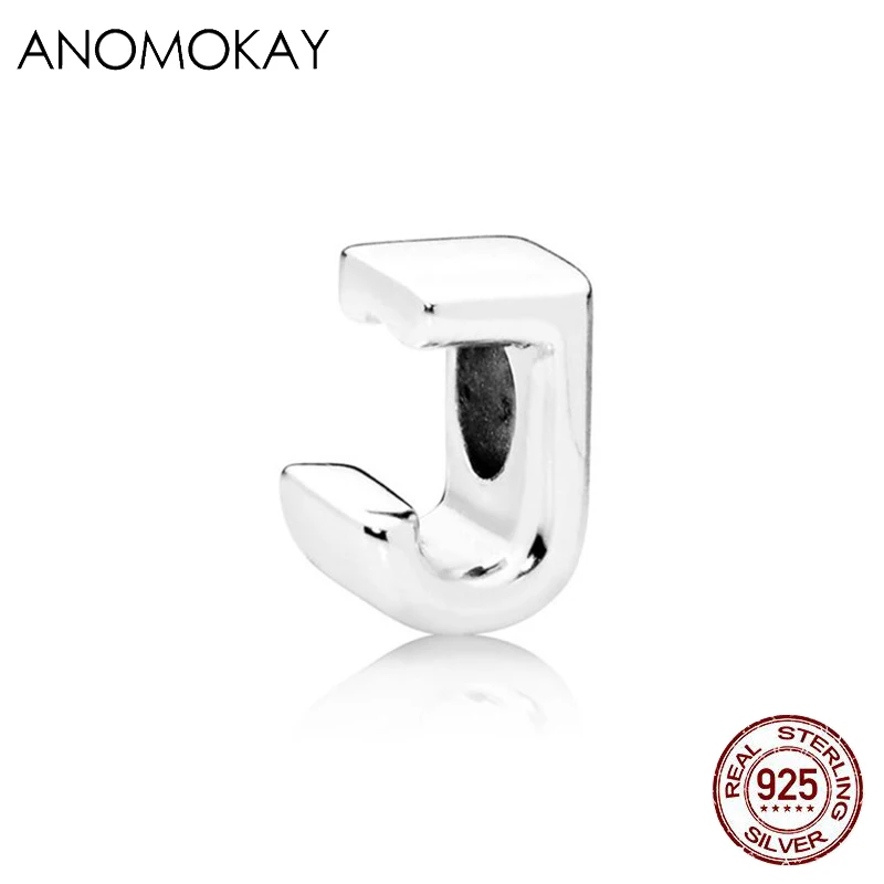 ANOMOKAY, новинка, 925 пробы, серебро, от A до Z, классика, 26 букв, бусины, амулеты, подходят для браслетов Pandora, сделай сам, изготовление ювелирных изделий - Цвет: CYZZ4818-ZM-J