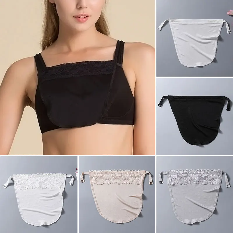 New Silk Tube Bra With Elastic Band Women Easy Clip-on Lace Solid Color Mock Camisole Insert Wrapped Chest Overlay Modesty Panel