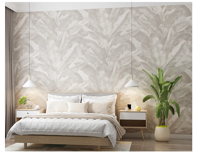 

3D three-dimensional nonwoven green plant banana leaf wallpaper tropical rainforest Nordic living room background wallpaper.