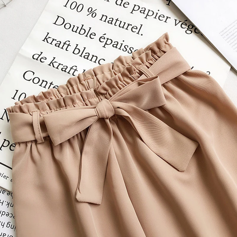 Женские широкие брюки TIGENA повседневные свободные до щиколотки с бантом на поясе