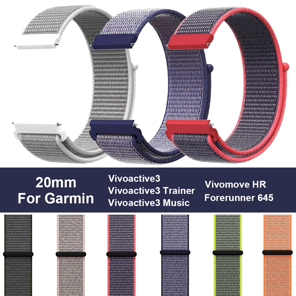 20 мм тканый нейлоновый ремешок-петля для Garmin Vivoactive 3, музыкальный тренировочный ремешок, браслет для vivomove HR/Forerunner 645, ремешок для часов