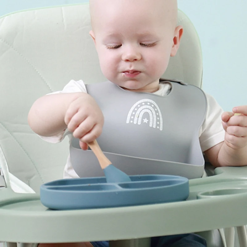 

Baby Silicone BPA Free Waterproof Bibs Newborn Toddler Feeding Tableware Burp
