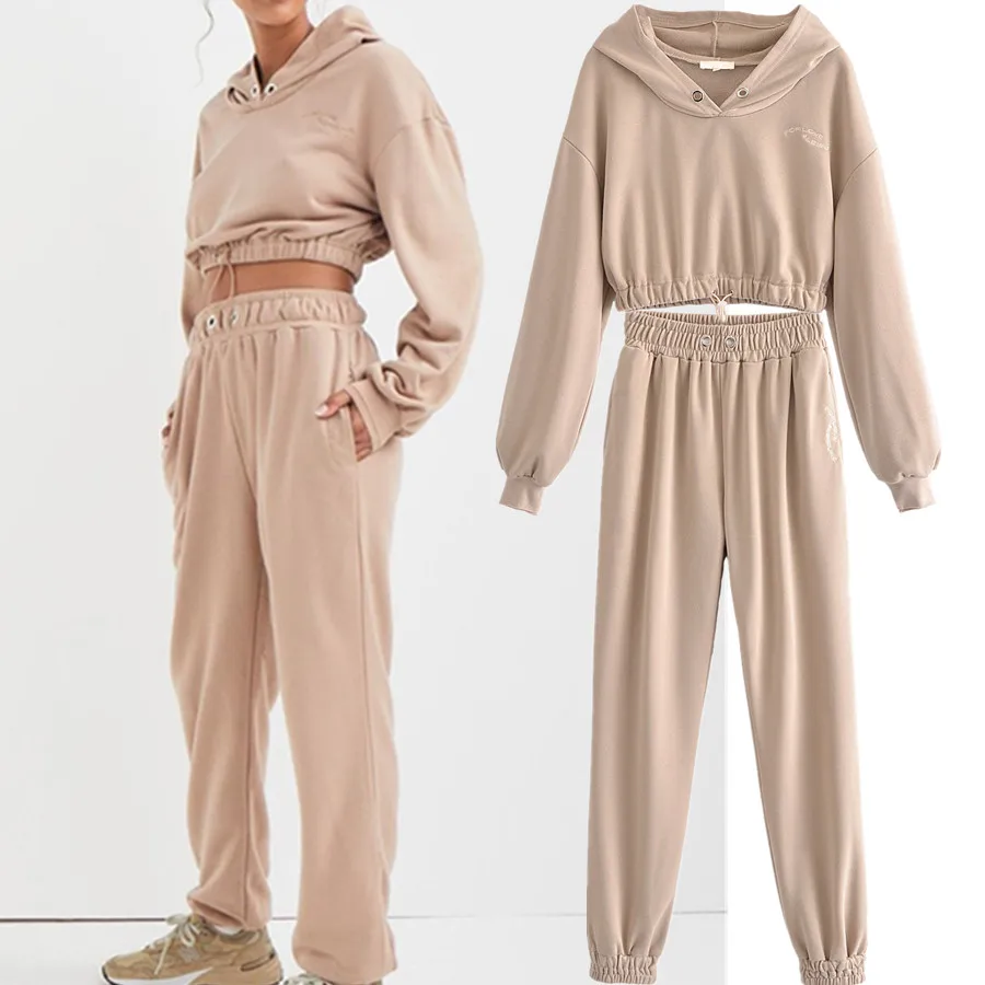 

Женский хлопковый костюм с капюшоном, с эластичным поясом