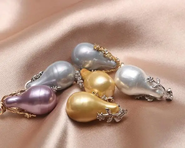 

Favorite Pearl Fine Jewelry Unique 18X40MM Huge South Sea Shell Pearls Pendant White Gray Champager Lavender Nice Lady Gift
