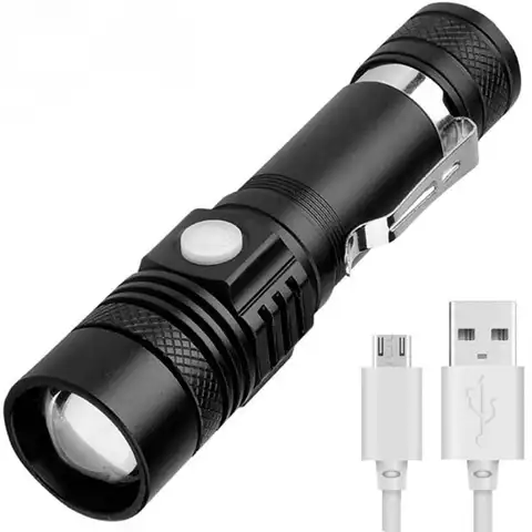 Перезаряжаемый светодиодный мини-фонарик M2 с USB, Перезаряжаемый USB фонарик, перезаряжаемый телескопический зум, масштабируемый водонепрони...