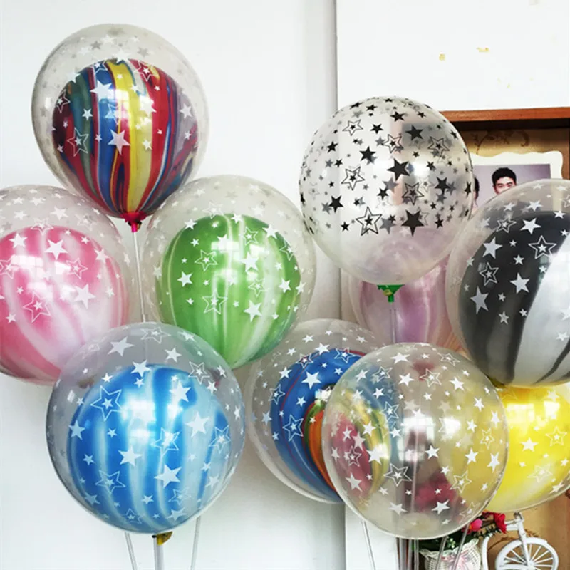 10 шт. 12-дюймовые прозрачные черно-белые латексные воздушные шары со звездами