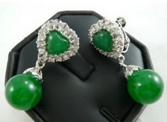 

free shipping Green Jade Crystal Heart Clip-On Earrings