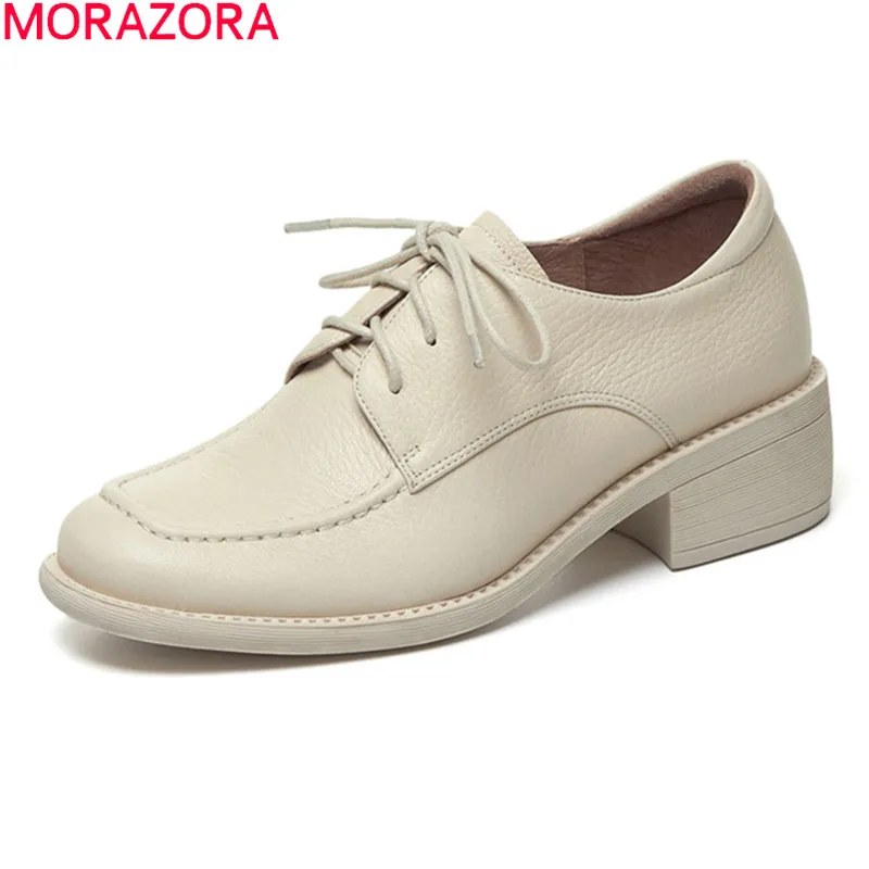 

MORAZORA 2021 New Arrival Women Pumps Genuine Leather Ladies Casual Shoes Spring Autumn Comfortable Single Shoes Rice White