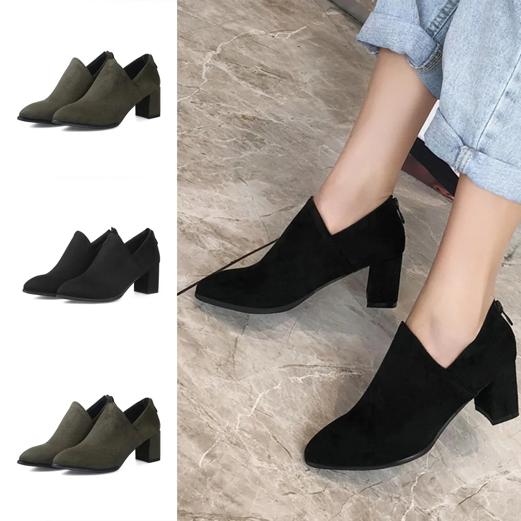 

SAGACE Women's Boots fashion shoes woman High Heel Short Boots Women Shoes Casual Back Zipper Suede Non-slip Ankle Boots female