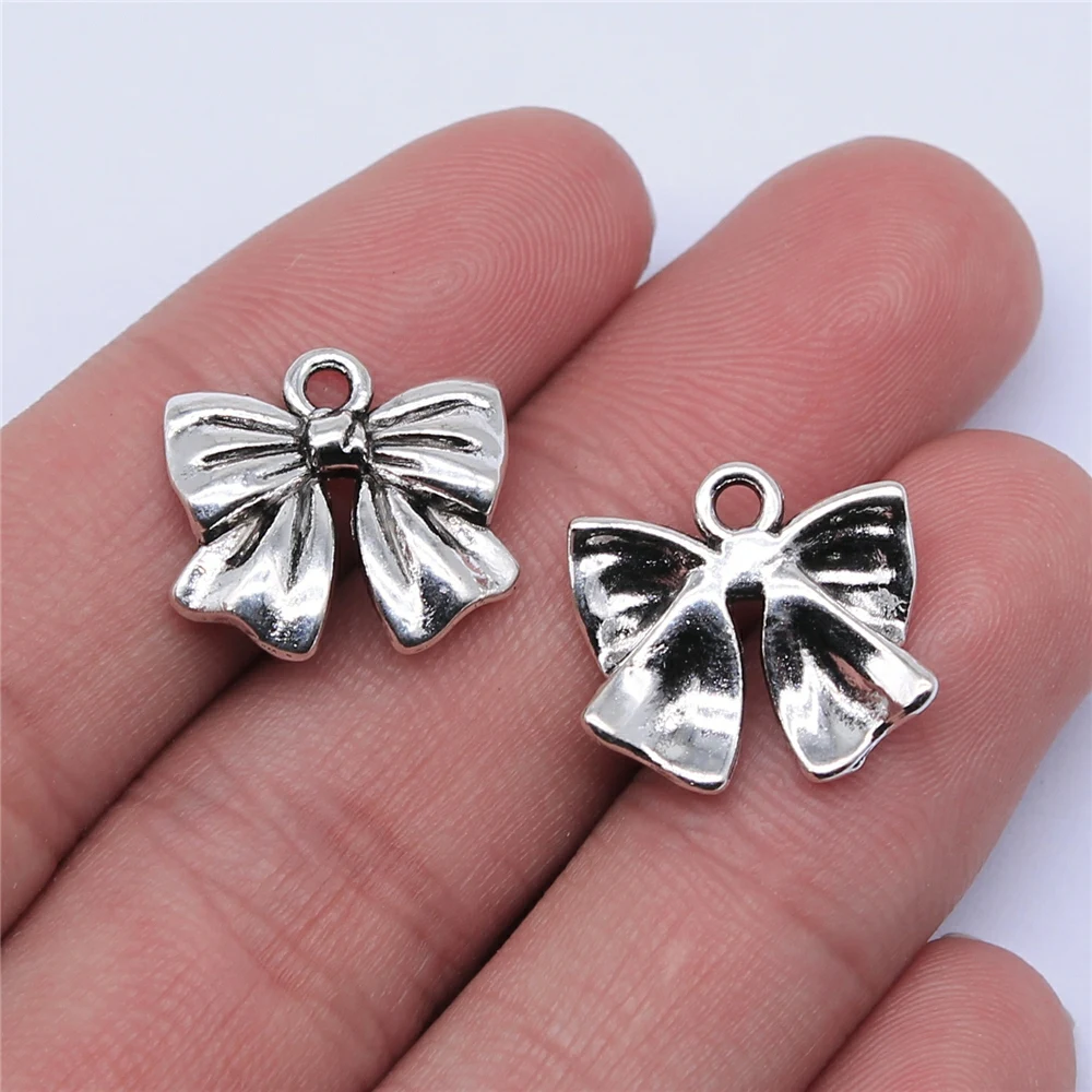 

100pcs 17x16mm Antique Silver Color Bowknot Charms For Jewelry Making DIY Jewelry Findings