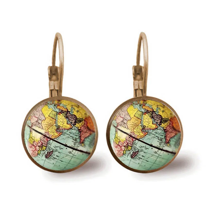 Женские серьги в стиле стимпанк винтажные гвоздики с изображением карты мира из