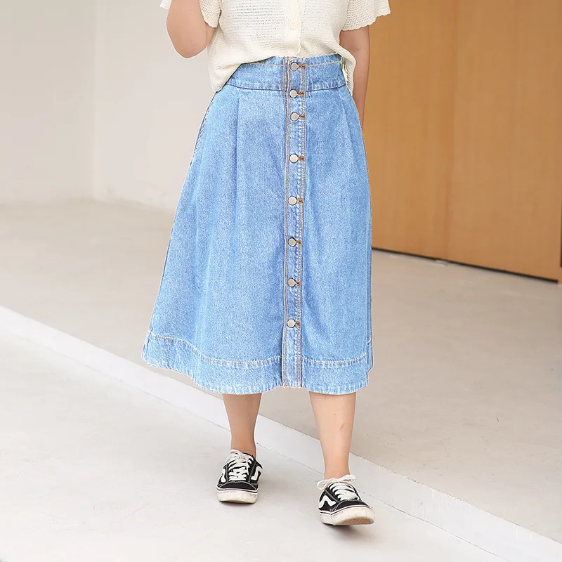 Юбка женская джинсовая трапециевидная с завышенной талией повседневная юбка до
