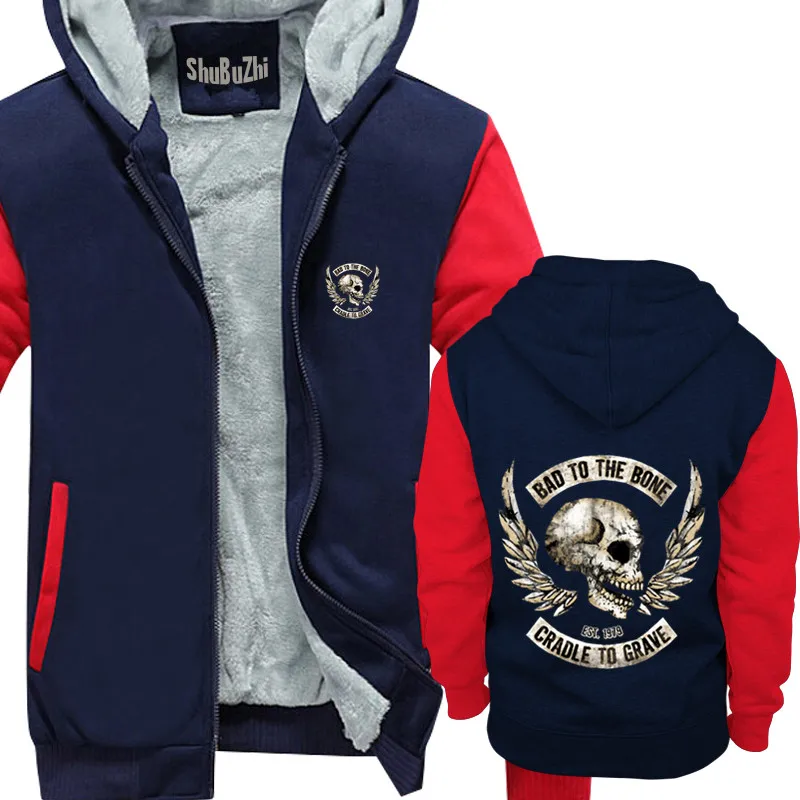 Зимние теплые мужские флисовые толстовки с капюшоном велоциtee пальто Bad To The Bone