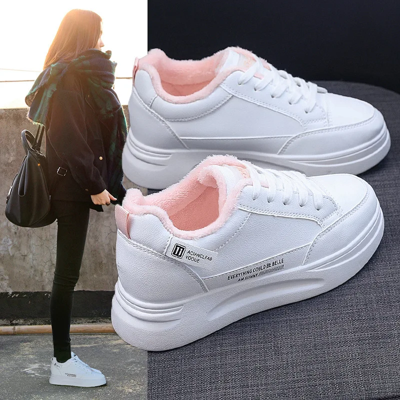 

Woman Snow Boots Basket Femme 2021 White Winter Sneakers Women's Fur Ladies Sneakers Platform Vulcanized Casual Shoes