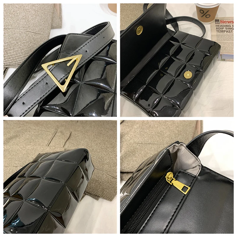 

Elegant Female Plaid Tote Bag 2021 Fashion High Quality Patent leather Women's Designer Handbag Vintage Shoulder Messenger Bag