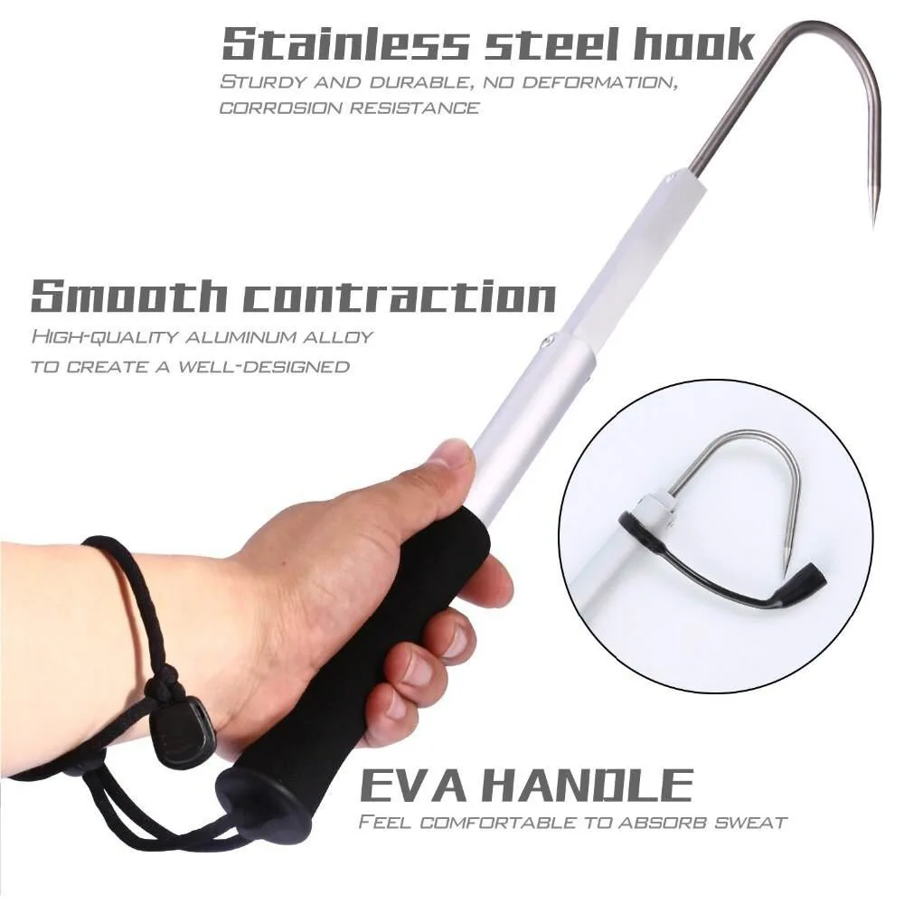 

Aluminum alloy stainless steel fish hook Telescopic Fishing Gaff Sharp Fishing Spear Hook with EVA Handle & Lanyard
