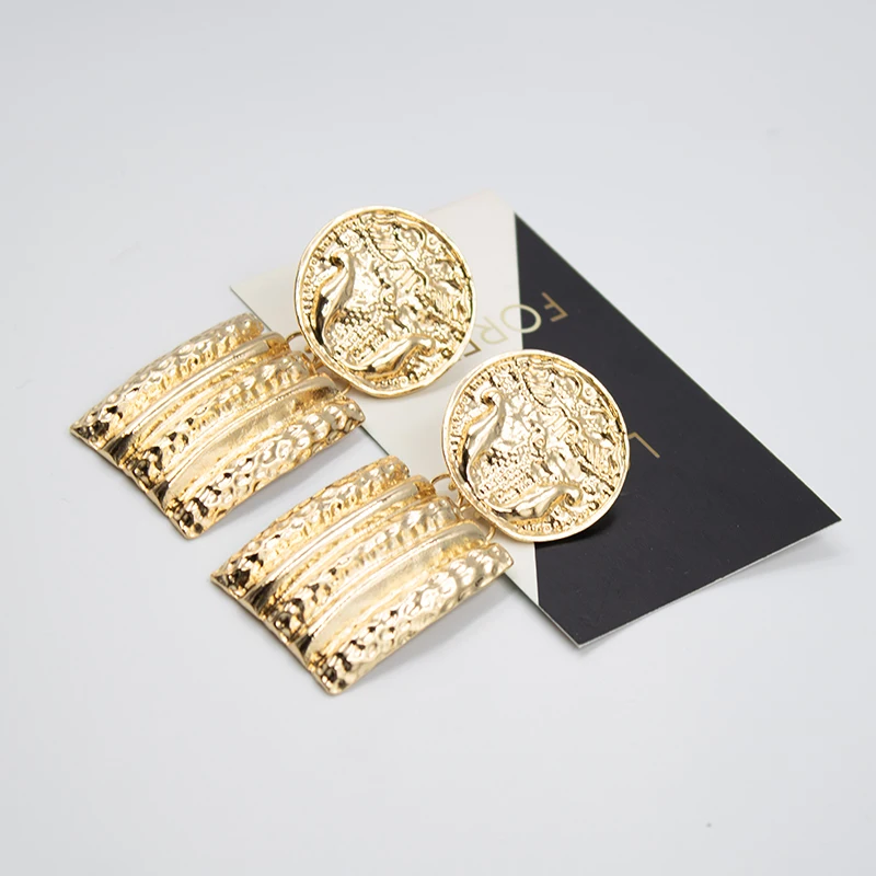 Серьги золотые Цвет большие серьги висюльки для женщин с модным геометрическим