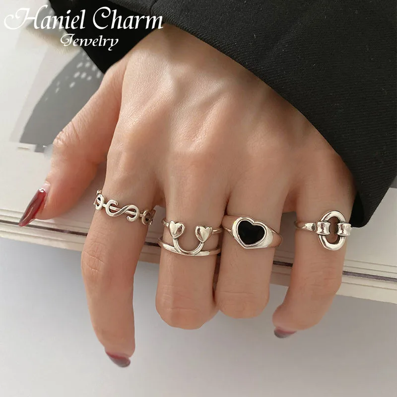 

2021 new 925 Sterling Silver Korea Heart-Shaped Love Peach Dollar Smiley Ring Female Hot Index Finger Tail Ring Fashion Trend