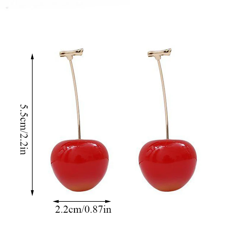 

New Fashion Red Cherry Gold Drop Earring Sweet Fruit Long Crystal Earrings for Women Lady Gift Jewelry Tassel Dangle Accessories
