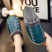 luxury brand genuine leather home slippers unisex womens fur slides winter slippers female indoor shoes