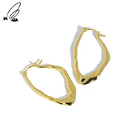 ssteel irregular texture design minimalism 925 sterling silver hoop earing for women 18 k gold 2021 trend accessories jewelry