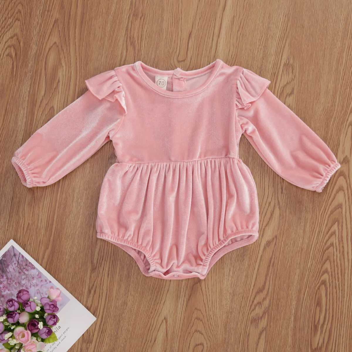 Комбинезон для маленьких девочек Цвет золотой Вельветовый Однотонный С длинными