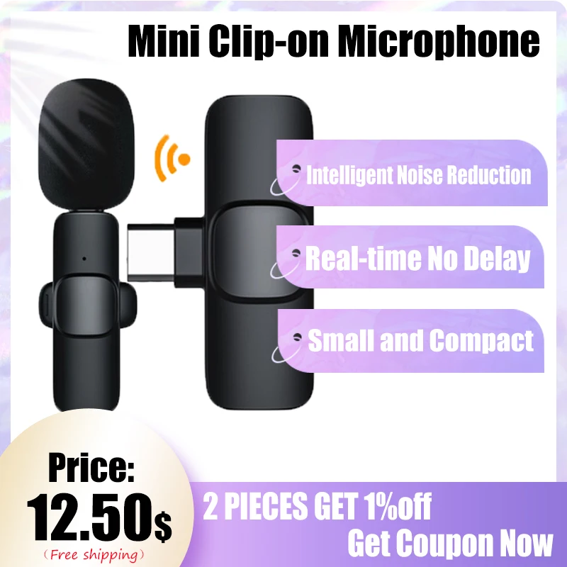 

Mini Clip-on 2.4GHz Wireless Lavalier Microphone Intelligent Noise Reduction Real-time Radio-No Delay for Vlogger Blogger Etc