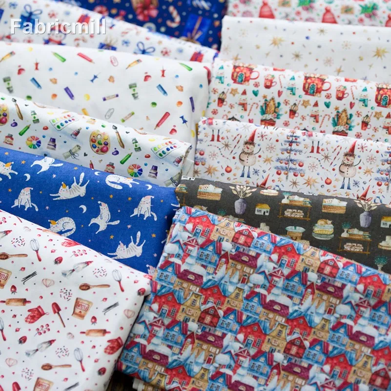 

Christmas Fabric Original Digital Printing Cotton for Sewing Handmade DIY Material Illustration Christmas Per Half Meter