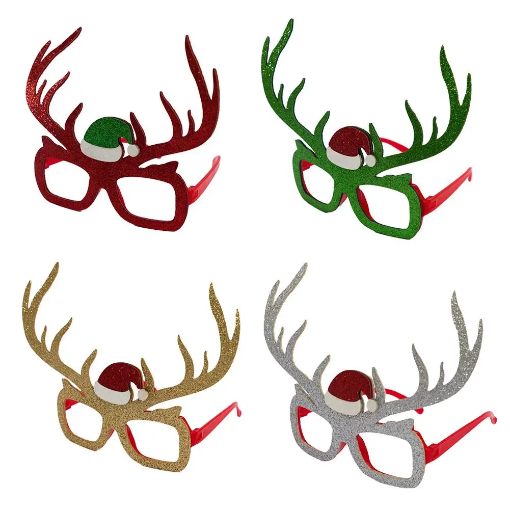 

12PCS Antler Hat Glasses Shiny Elegant Christmas Eyeglasses Performance Prop For Merry Party Christmas Decoration