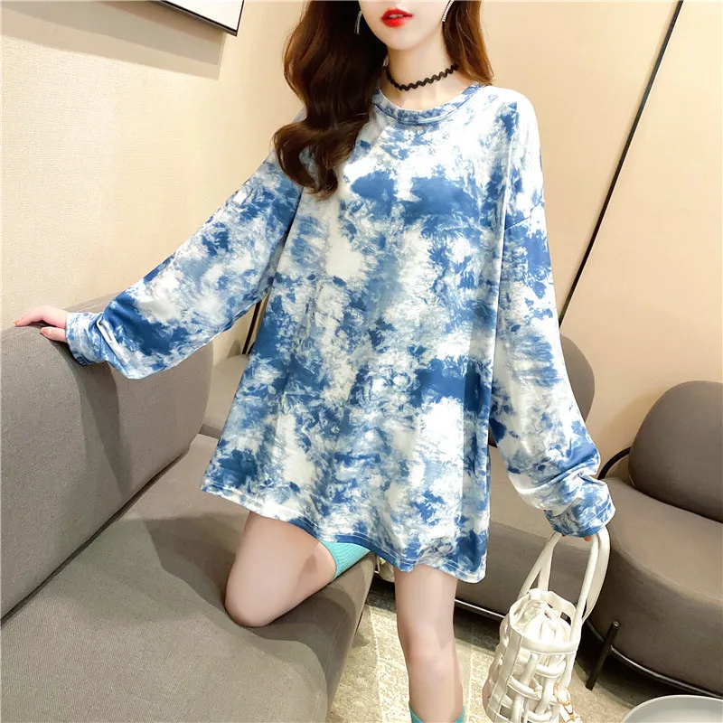 Женская футболка с длинными рукавами в стиле Харадзюку свободная принтом