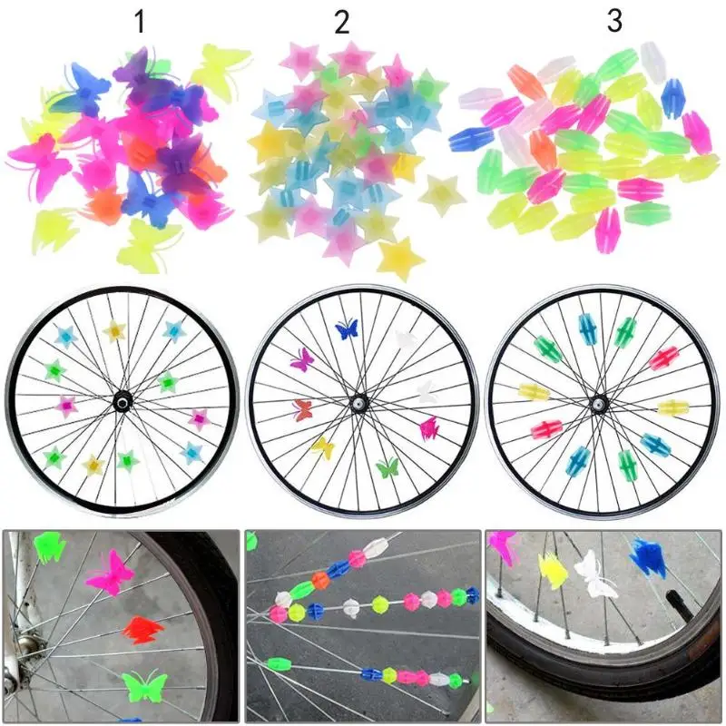 36Pcs Bike Bead Spoke Beads Colorful Safety Kids Clip Bicycle Round Multi-color Love Heart Stars Wheel Accessories Decoration