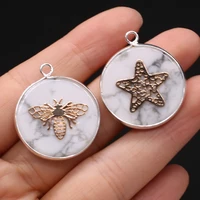 high quality natural stone pendant round white turquoise metal pattern charms for jewelry making diy necklace earring accessory