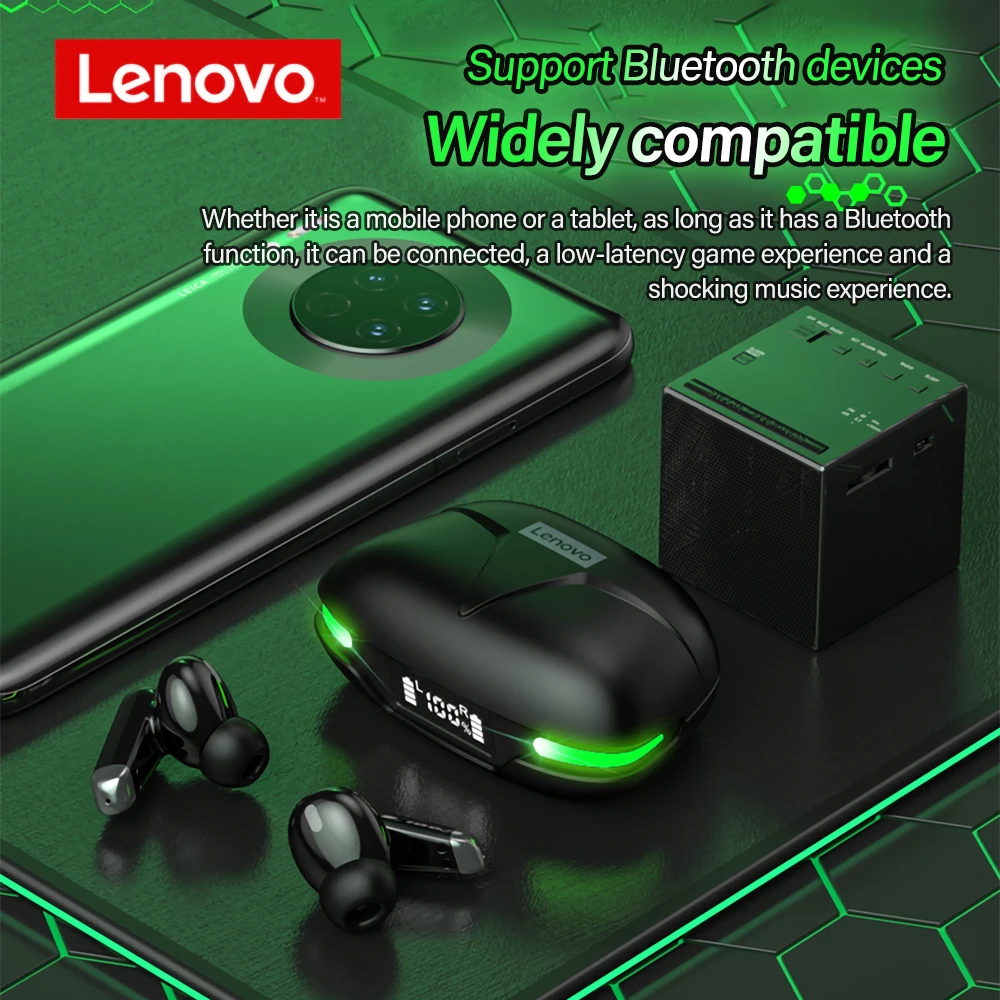 Беспроводные bluetooth-наушники lenovo gm3 tws с шумоподавлением и светодиодной подсветкой