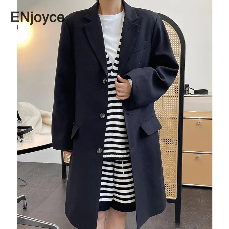 Женский винтажный шерстяной тренчкот цвета хаки в Корейском стиле с отложным