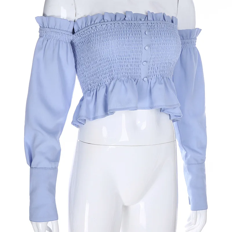 Пикантная женская шифоновая рубашка с открытыми плечами стрейчевая Клубная