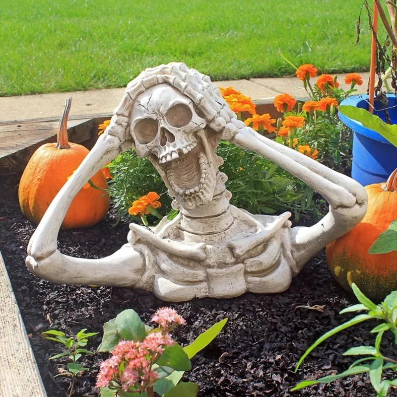 

Screaming Skull Zombie Deocoration Resin Garden Decoratons for Halloween Party Outdoor Courtyard Scary Skeleton Ornament